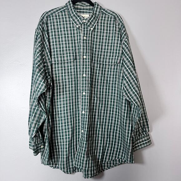 Eddie Bauer Men’s XXL Plaid Shirt Green White Long Sleeve Button Front Workwear - Picture 1 of 9